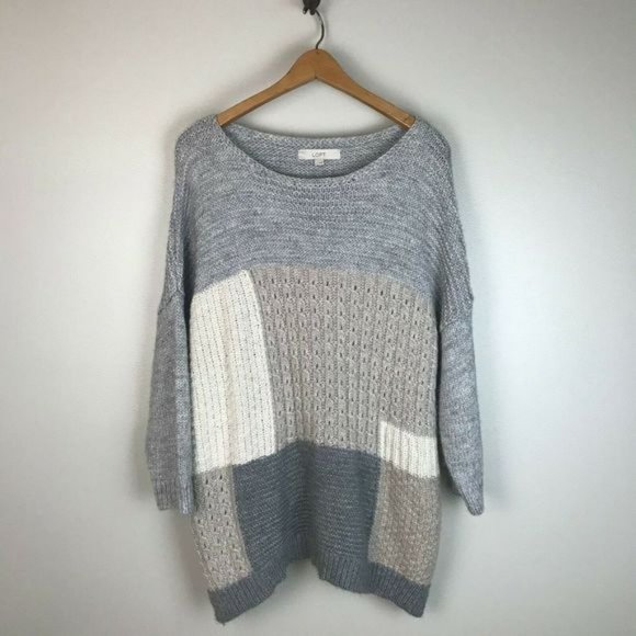 EUC LOFT Patchwork Dolman Sleeve Oversized Sweater - Picture 4 of 10